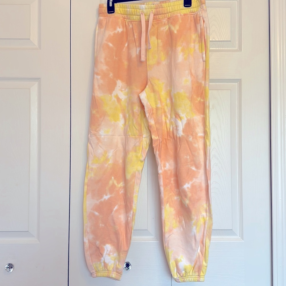 Old Navy orange, yellow, light pink tie dye sweats
